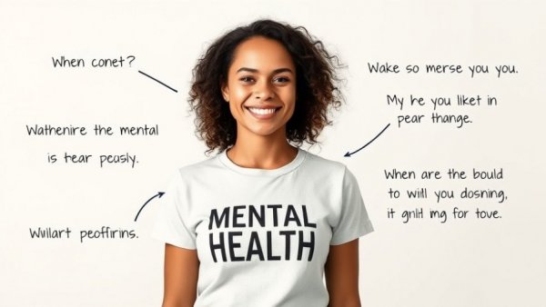 Motivational woman sharing mental health tips with text overlay.