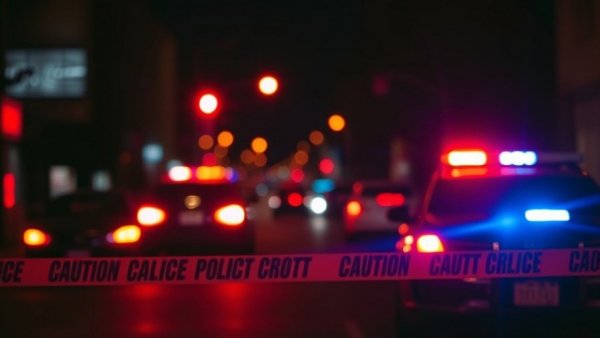 San Antonio local news scene: Police caution tape and flashing lights at night.