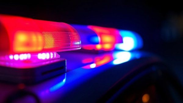 Flashing red and blue police lights at night, san antonio crime reports