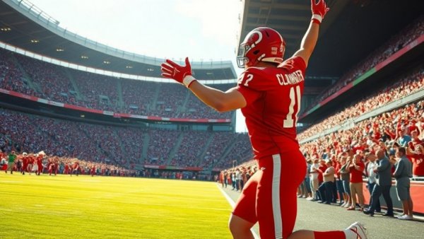 Energetic football player celebrating at the SEC Championship game.