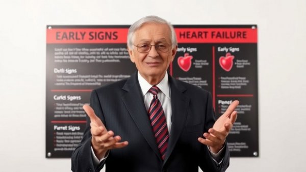 Early signs of heart failure awareness presentation with elderly man.