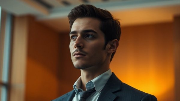 Professional person in contemplative moment, indoor setting, thoughtful expression