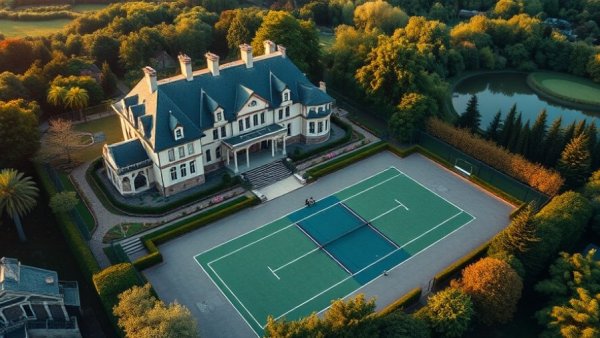 Luxurious mansion with tennis court in lush setting, Texas Rangers co-owner mansion auction.