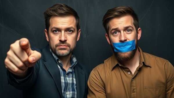 Two men representing censorship in natural health remedies discussion.