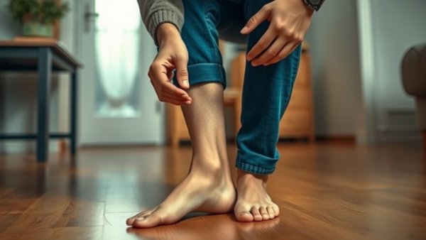 Concerned person pointing at swollen ankles, emphasizing warning, how to strengthen your legs for longevity.