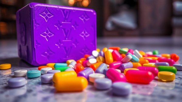 Colorful fentanyl pills and a purple LV brick related to Pichon fentanyl kingpin killed.