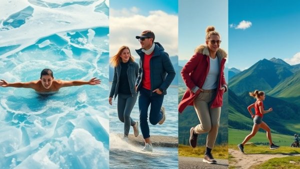 Scandinavian fitness trend collage blending nature and urban style.