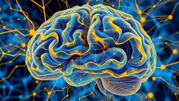 Abstract neural network art illustrating brain mechanisms behind song production.