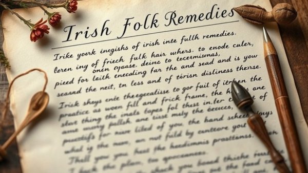 Handwritten page detailing Irish folk remedies with elegant penmanship.