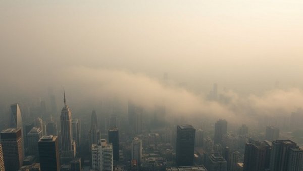 Dense city under smog illustrating health risks of air pollution from stubble burning.