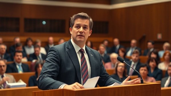Bexar County DA race candidate speaking at courtroom podium.