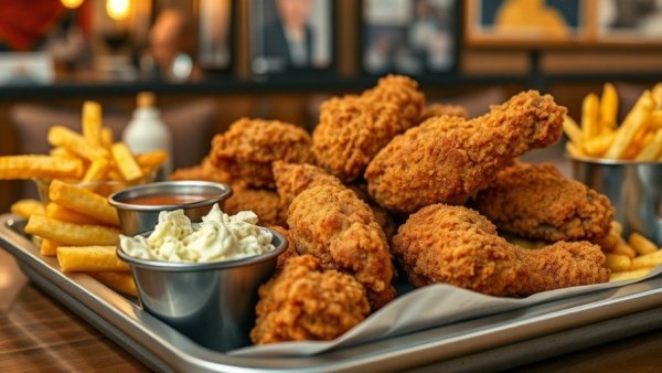 Goldie's Sunday Chicken Feast with crispy chicken and sides.