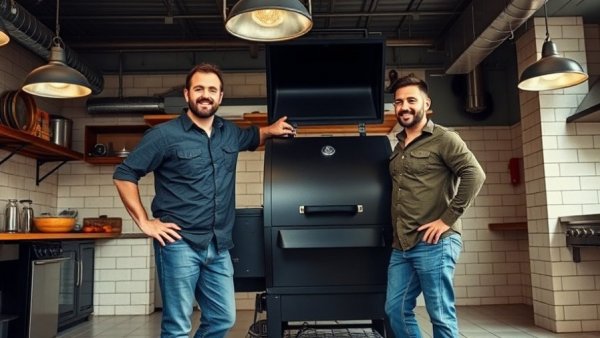 Two men in an Austin BBQ restaurant, highlighting Tejano-inspired dishes.