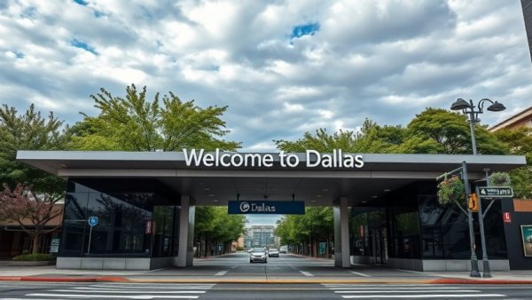 Dallas transportation terminal entrance with welcome sign