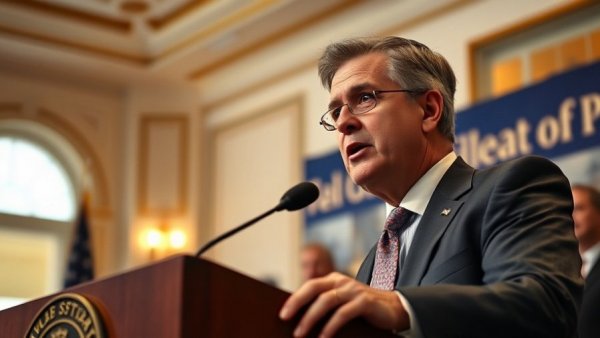 Middle-aged man discusses Texas education bills at a formal event.