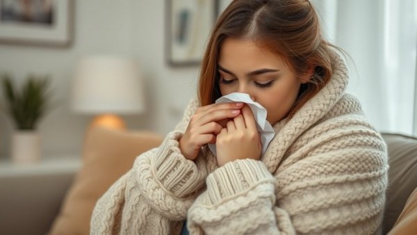 Feeling sick during the holidays wrapped in a blanket indoors.