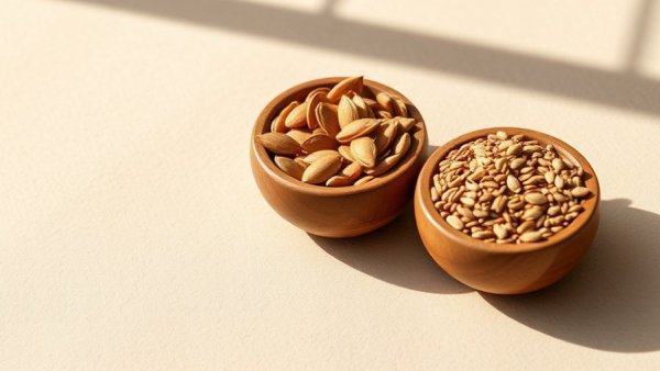 Seed cycling for PCOS and fertility concept with seeds in bowls.