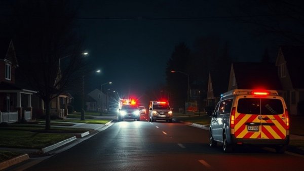 Police and ambulance at night on street responding to emergency, highlighted by the context of home invasion self-defense laws.