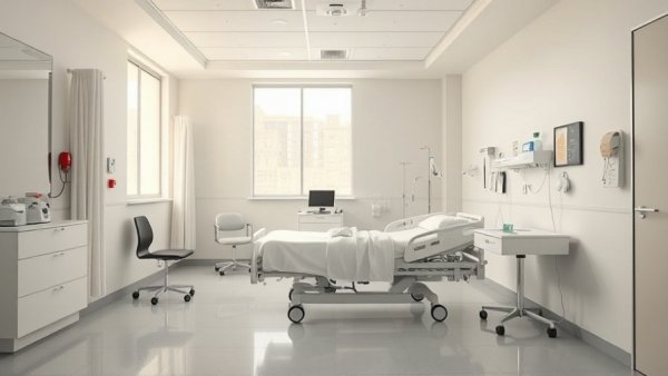 Clean modern hospital room with bed and workstation.