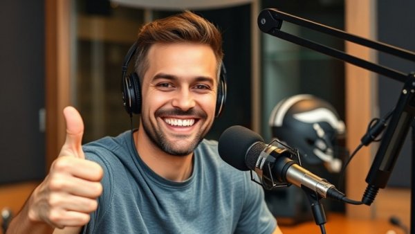 Houston Texans resilience strategy discussion in podcast studio, man giving thumbs up.