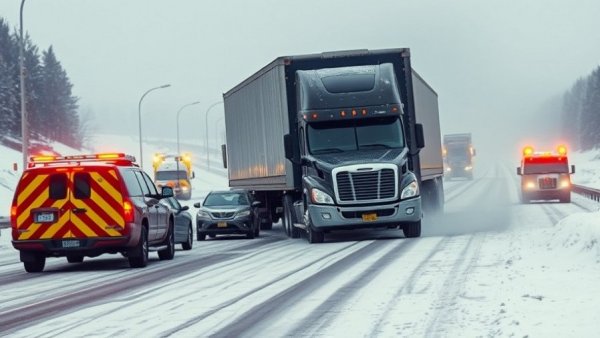 Winter storm impacts millions causing truck accident, emergency scene.