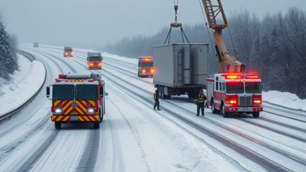 Emergency teams handle truck accident as major winter storm impacts Northeast highway.