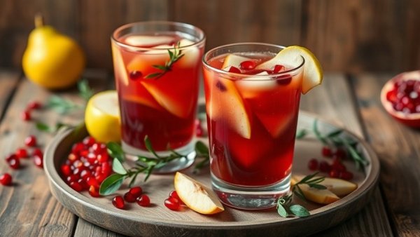 Spiced Pear and Pomegranate Sangria elegantly displayed with festive garnishes.