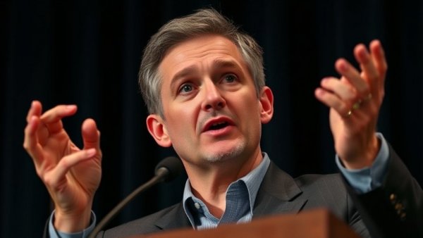 Determined speaker emphasizing a point in Texas politics news.