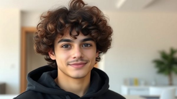 Portrait of a young person, focus on expression, indoor environment.