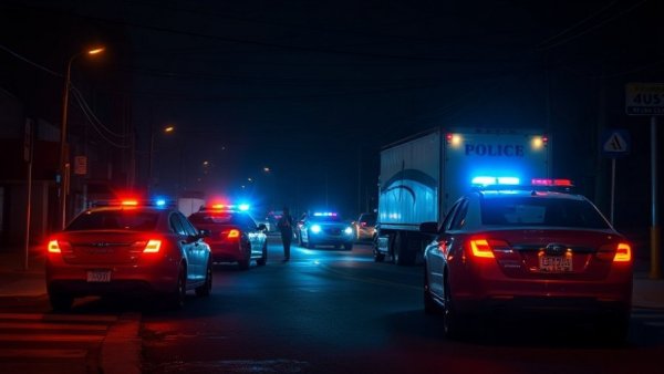 Nighttime San Antonio traffic news scene with police and truck.