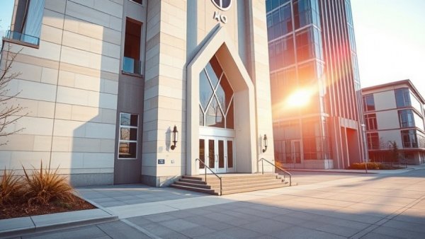 Hope City Houston permanent church exterior with sunlight reflection.