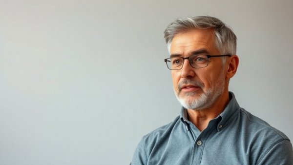 Middle-aged man discussing vegetarian diet indoors.