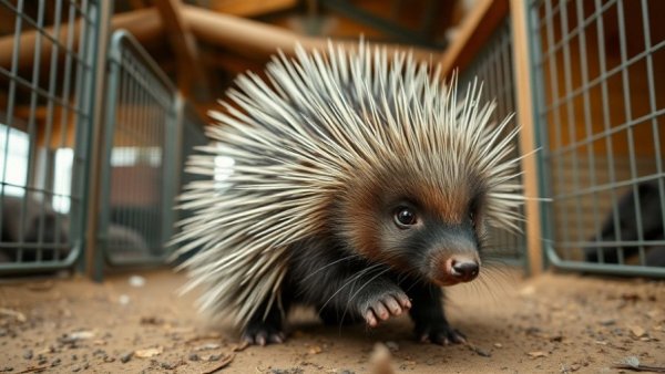 Adorable porcupine at Austin Wildlife Rescue facility indoors.