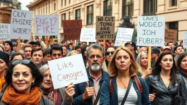 Diverse protest against immigration application ban, people holding signs.