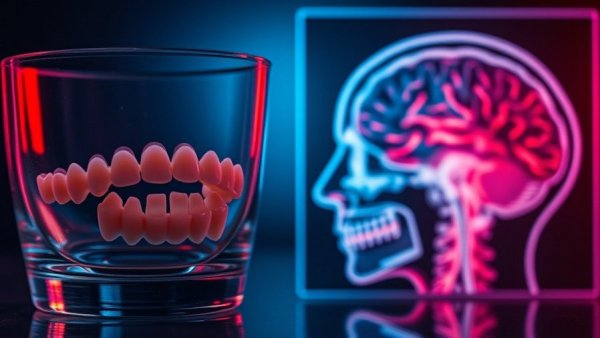 Healthy aging tips visual: dentures and brain X-ray, educational graphic.