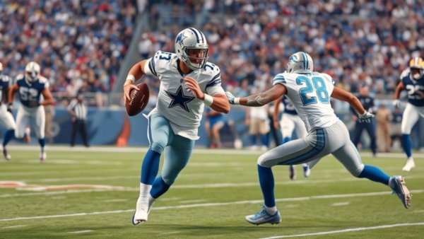 Cowboys vs. Detroit Lions game action in detailed analysis shot.