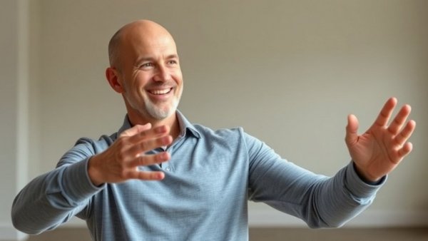 Senior man practicing mental wellness exercises indoors.