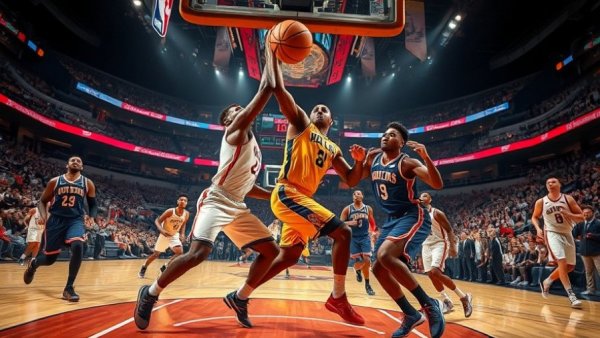 Dynamic NBA ankle breakers scene, intense basketball action.