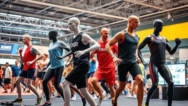 San Antonio Marathon sports expo featuring mannequins in running gear.