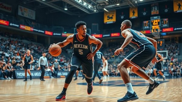 Exciting NBA ankle breaker, player performing crossover on court, intense game moment.