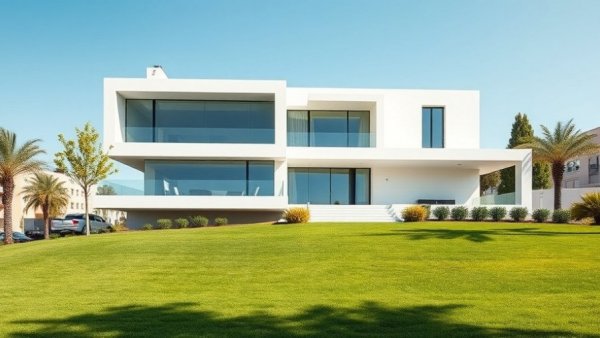 Modern white house in Dallas real estate market with lush lawn.