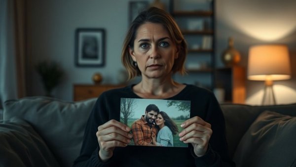 Woman reflecting on Texas immigration policy challenges while holding photo.