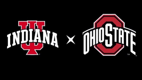 Indiana Hoosiers vs Ohio State Buckeyes graphic with team logos and bold text.