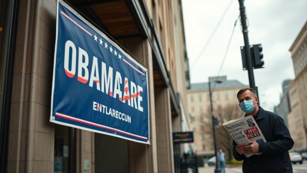 ACA vulnerable to subsidy fraud - man walks under Obamacare sign.