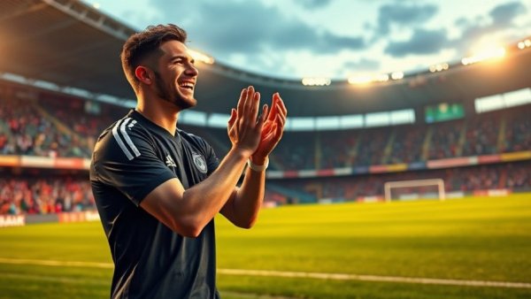 A soccer player claps while standing on a vibrant green field under evening light, related to Austin FC Offseason Strategies.