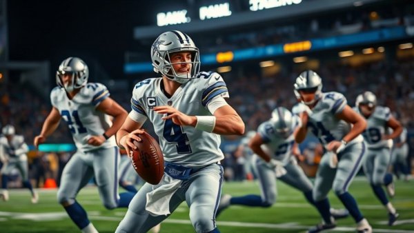 Dallas Cowboys players striving in a playoff game atmosphere.