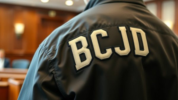 Close-up of BCJD jacket in courtroom setting, related to San Antonio juvenile justice.