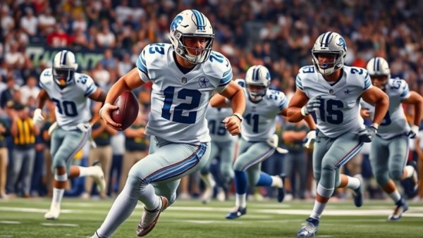 Dallas Cowboys lose to Detroit Lions, intense football action scene.