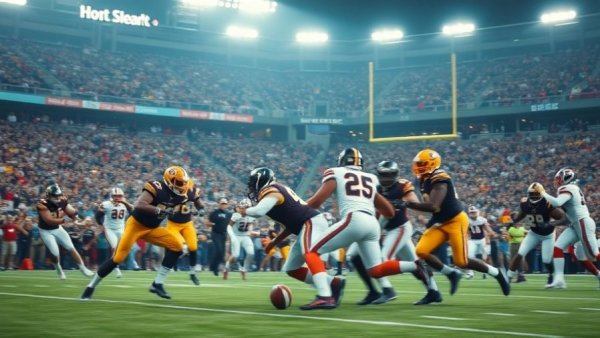 Cowboys and Lions in dynamic football play during a game night.