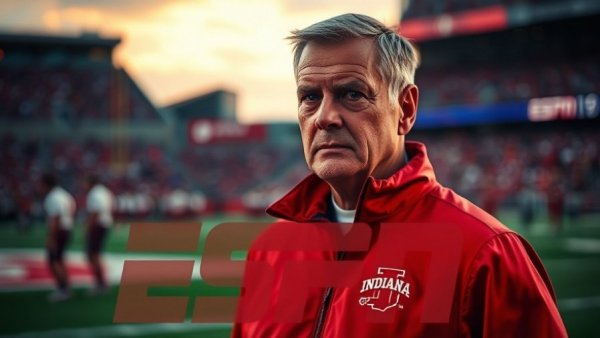 Focused coach in Indiana University jacket discussing College Football Playoff Selections.